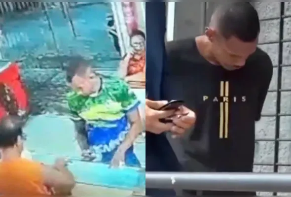 Imagens de câmera de segurança mostram o crime (esquerda) / Suspeito foi localizado e preso pela Polícia Civil (direita)