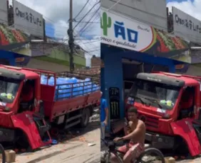 Imagem ilustrativa da imagem Caminhão desgovernado invade mercadinho em Vitória de Santo Antão