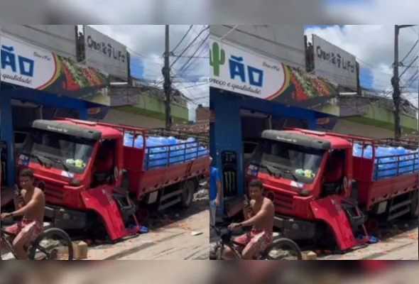 Imagem ilustrativa da imagem Caminhão desgovernado invade mercadinho em Vitória de Santo Antão