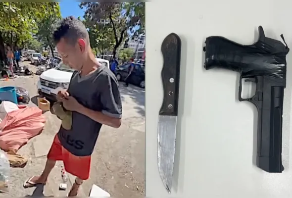 Suspeito portava uma arma branca e uma arma falsa ao ser preso