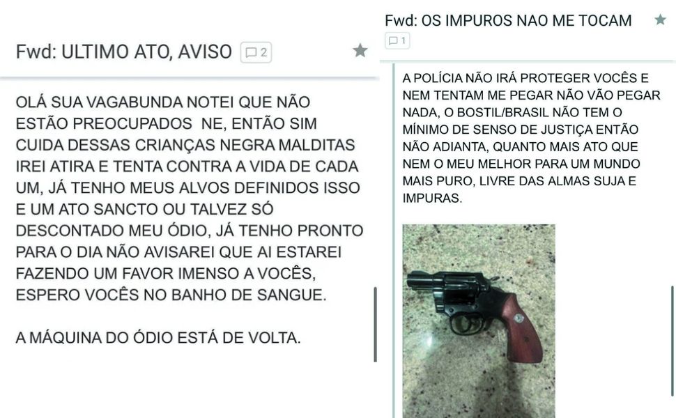E-mails enviados à escola