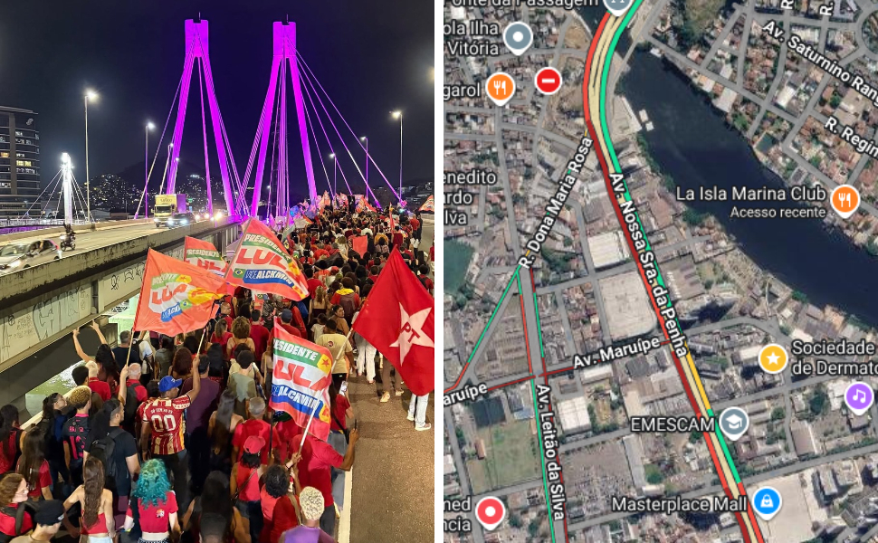 Ato na Ufes seguiu até a Ponte da Passagem e deixou o trânsito na Reta da Penha totalmente parado no sentido Terceira Ponte