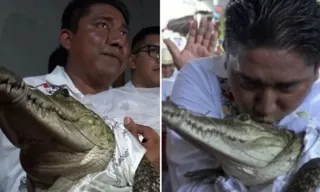 Imagem ilustrativa da imagem Prefeito se casa com crocodilo em cerimônia por prosperidade no México