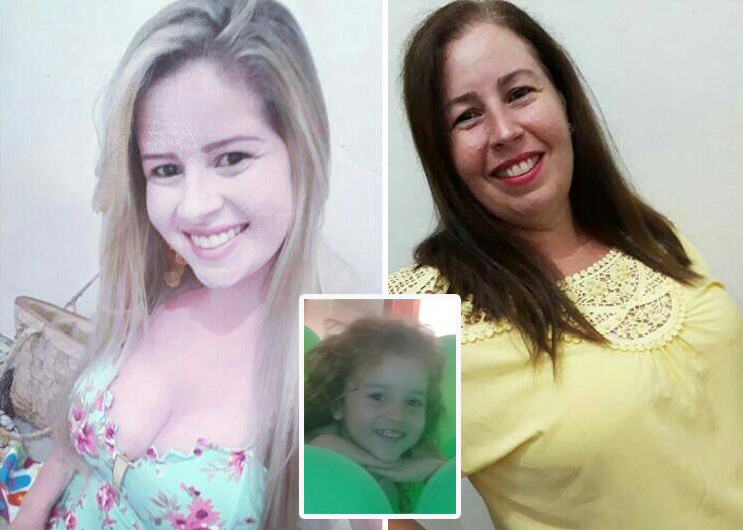 Letícia dos Santos, 21 anos; Elisange dos Santos, 48 anos; e Manoela Cordeiro, 4 anos: vítimas do acidente. Fotos: Arquivo Pessoal