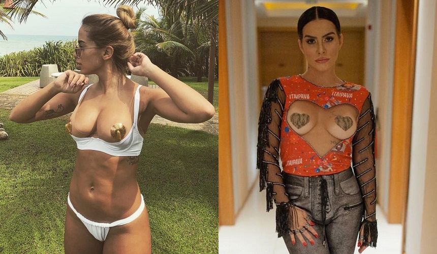 Anitta e Cleo apostaram no 'tapa mamilo' para aproveitar o carnaval. Foto: Reprodução/Intagram
