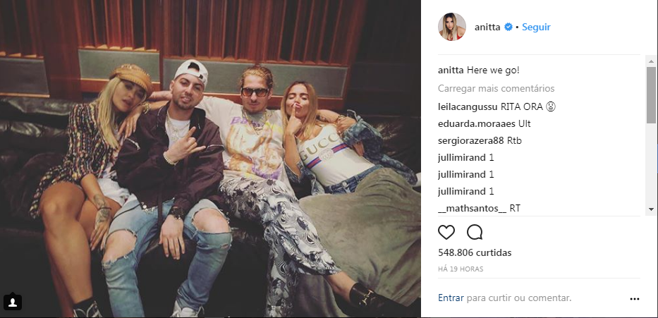 Publicação feita pela cantora em seu perfil do instagram.Foto/ Instagram @anitta