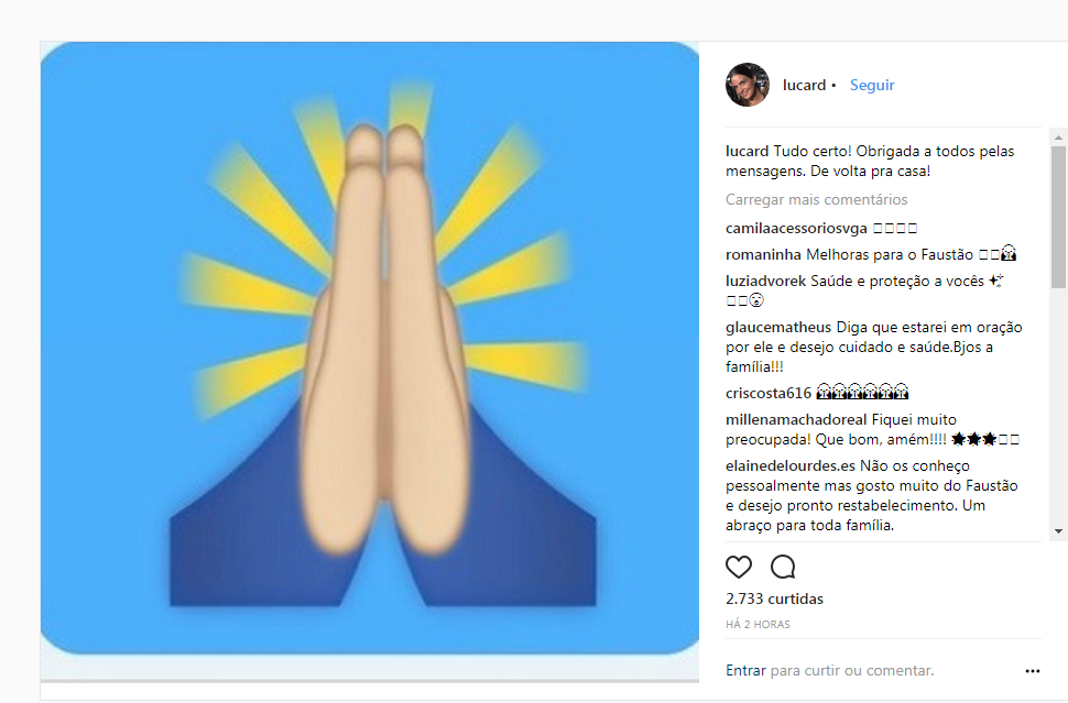 Mensagem deixada por sua esposa no perfil do instagram. Foto/ Reprodução instagram lucard
