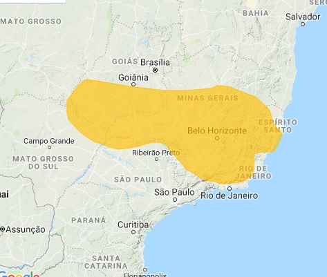 Alerta de tempestade de raios, granizo, chuvas intensas e vendaval no Estado. Imagem: reprodução / Inpe