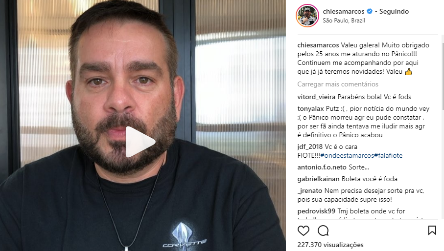 No vídeo postado pelo humorista em seu instagram, ele se despede e agradece aos fãs do programa. Foto/ Instagram