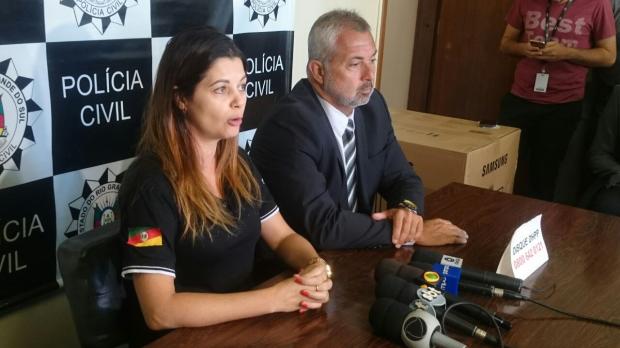 Delegada Luciana Smith e delegado Paulo Grillo durante coletiva nesta terça-feira(13). Foto/ Polícia Civil