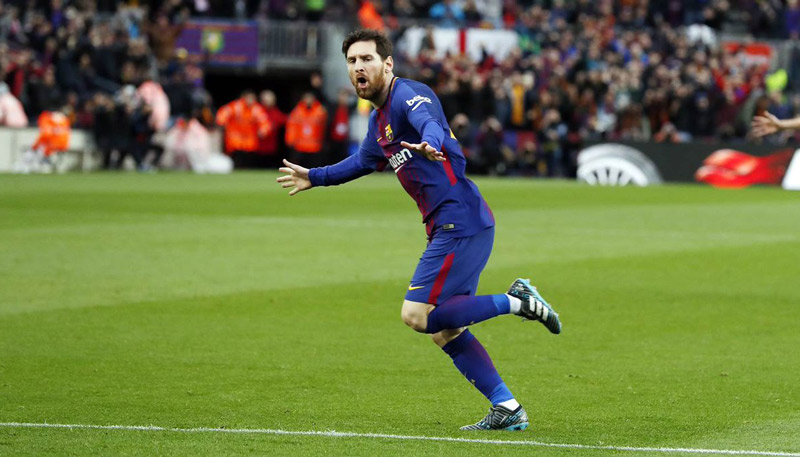 Argentino comemora o seu gol de número 600, que decidiu a partida. Foto: Twitter Barcelona
