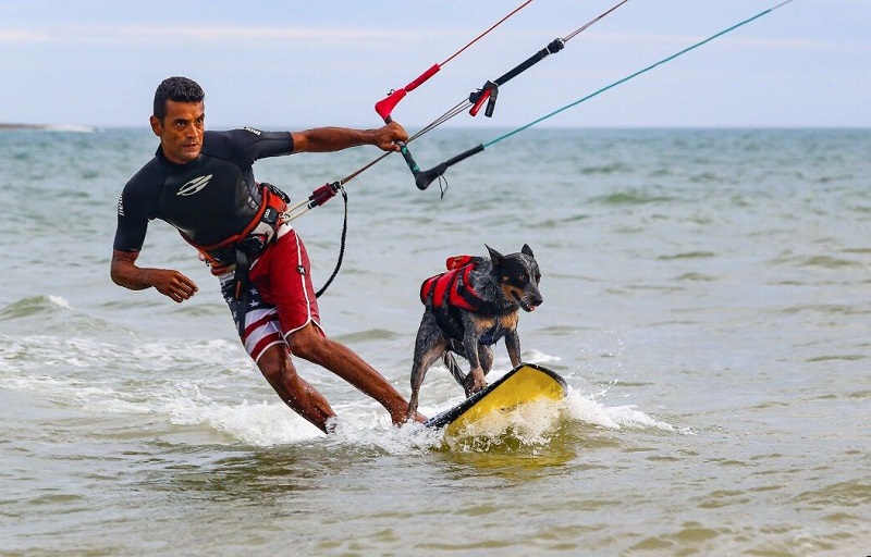 Maya e Gilson surfando. Foto: Divulgação / Everton Nunes