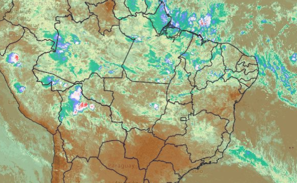 Imagem do satélite mostra corredor de nuvens sobre o Estado. Fonte: Climatempo