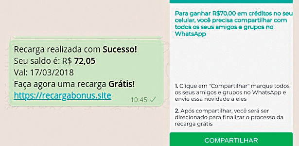 Mensagem usada para dar golpes em usuários do WhatsApp. Imagem: Divulgação