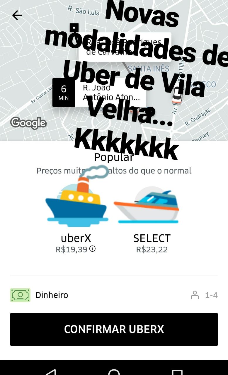 "Nova Modalidade" de Uber foi tema de brincadeiras. Foto: Reprodução