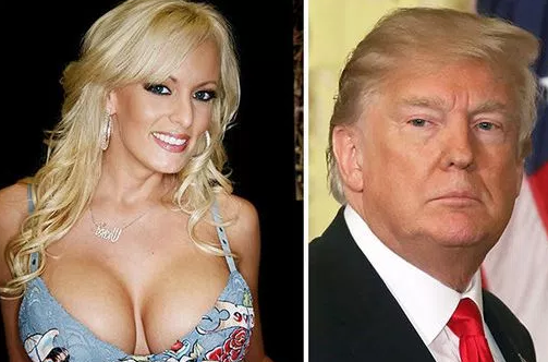 A atriz pornô Stephanie Clifford e o presidente Donald Trump. Fotos: Reprodução