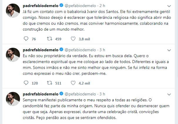 Padre foi notificado por intolerância religiosa (Foto: Reprodução Twitter)