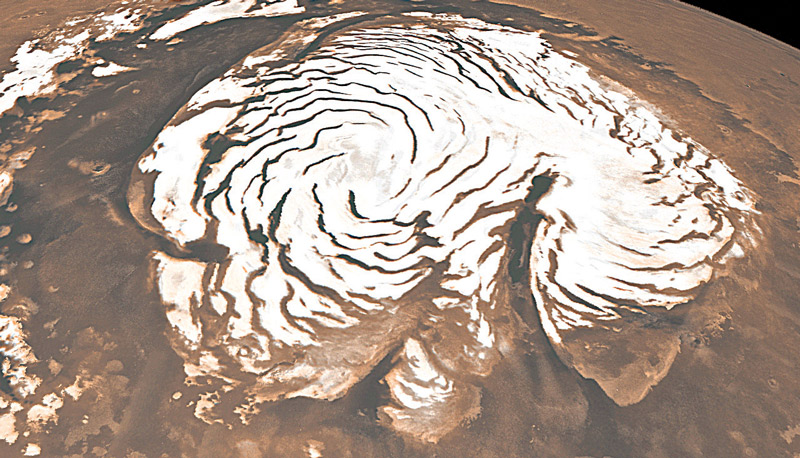Calota polar marciana: bolsão de água entre o solo do planeta e o gelo pode abrigar vida, dizem cientistas (Foto: Divulgação)