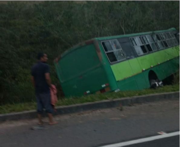 O ônibus saiu da pista e seis pessoas que estavam no coletivo ficaram feridas. (Foto compartilhada via WhatsApp)