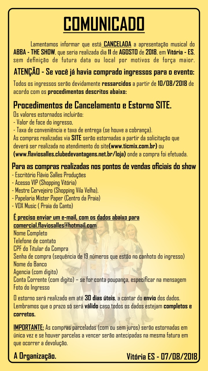 Comunicado divulgado pela organização do evento (Foto: Divulgação)