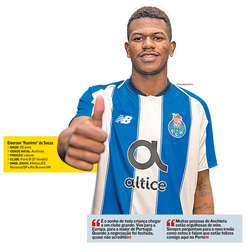 O volante Emerson Souza, o Ramires, assinou contrato com o Porto B por dois anos e faz planos para subir para o time principal do clube (Foto: Reprodução/A Tribuna)