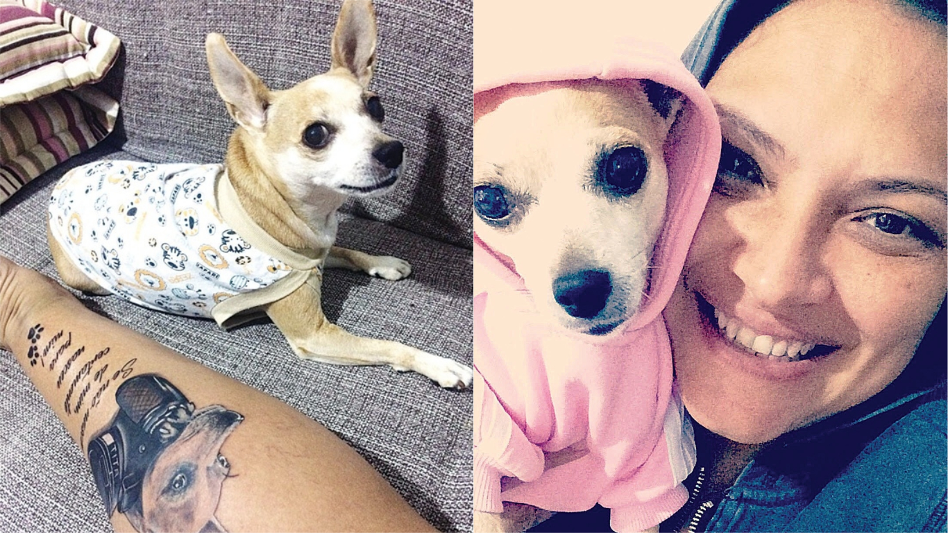 Luciene eternizou o rostinho da pinscher Tita na perna. (Fotos: Acervo pessoal)