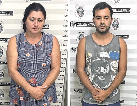 Nilceia de Almeida e o filho Vinícius Verbeno foram presos em flagrante (Foto: Polícia Civil)