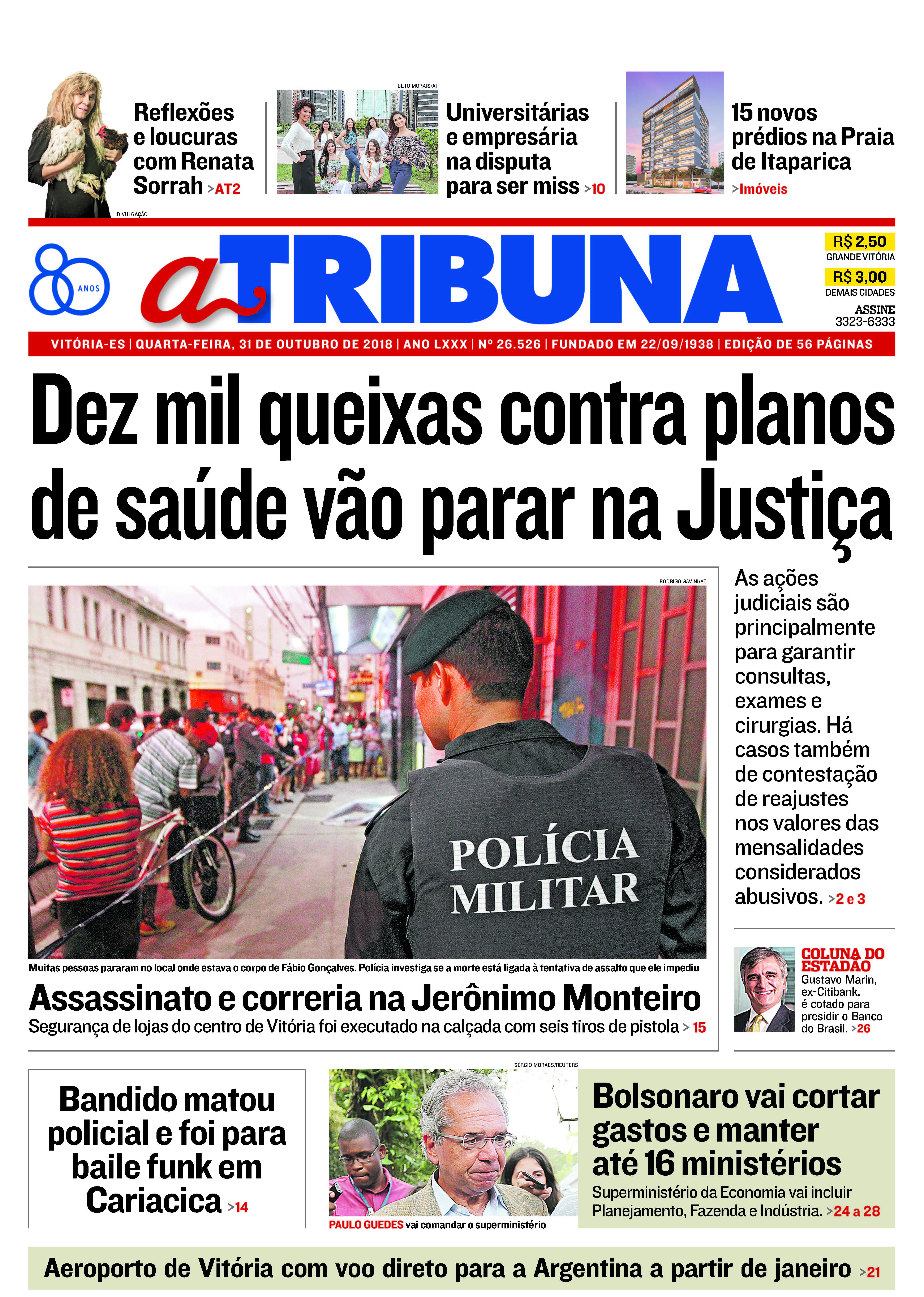 Capa do jornal A Tribuna 31.10.18
