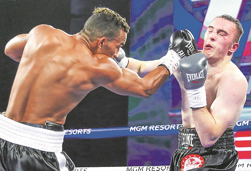 Esquiva Falcão acerta o queixo do argentino Guido Pitto em combate realizado em Las Vegas, nos EUA (Foto: Top rank /Divulgação)