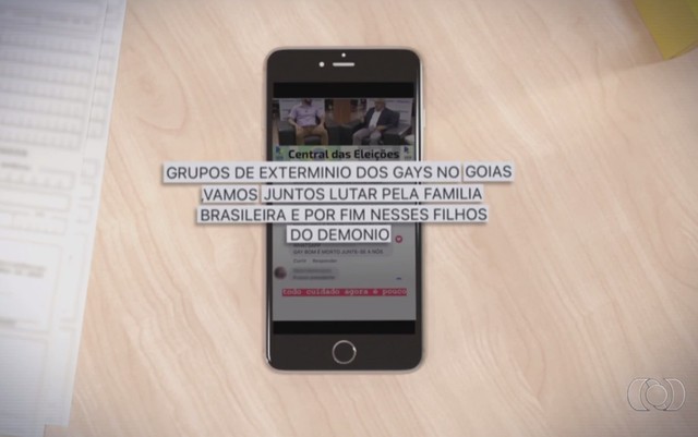 Mensagem em rede social cita de grupos de extermínio contra gays (Foto: Reprodução/Vídeo da TV Anhanguera)