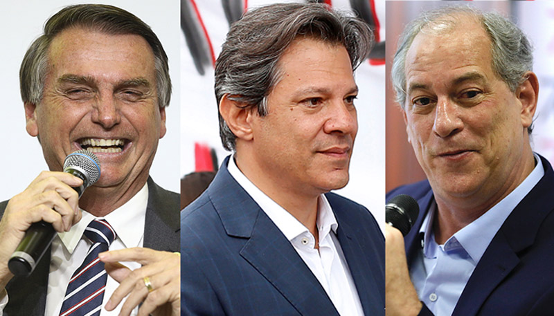 Bolsonaro aparece na liderança, seguido de Haddad e Ciro (Fotos: Divulgação)