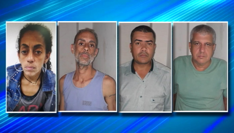 Cristiane, o namorado italiano e dois receptadores foram presos pela polícia (Foto: Reprodução / TV Tribuna)