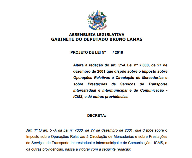 Projeto de Bruno Lamas (PSB), que tramita na Assembleia (Foto: Reprodução / ALES)