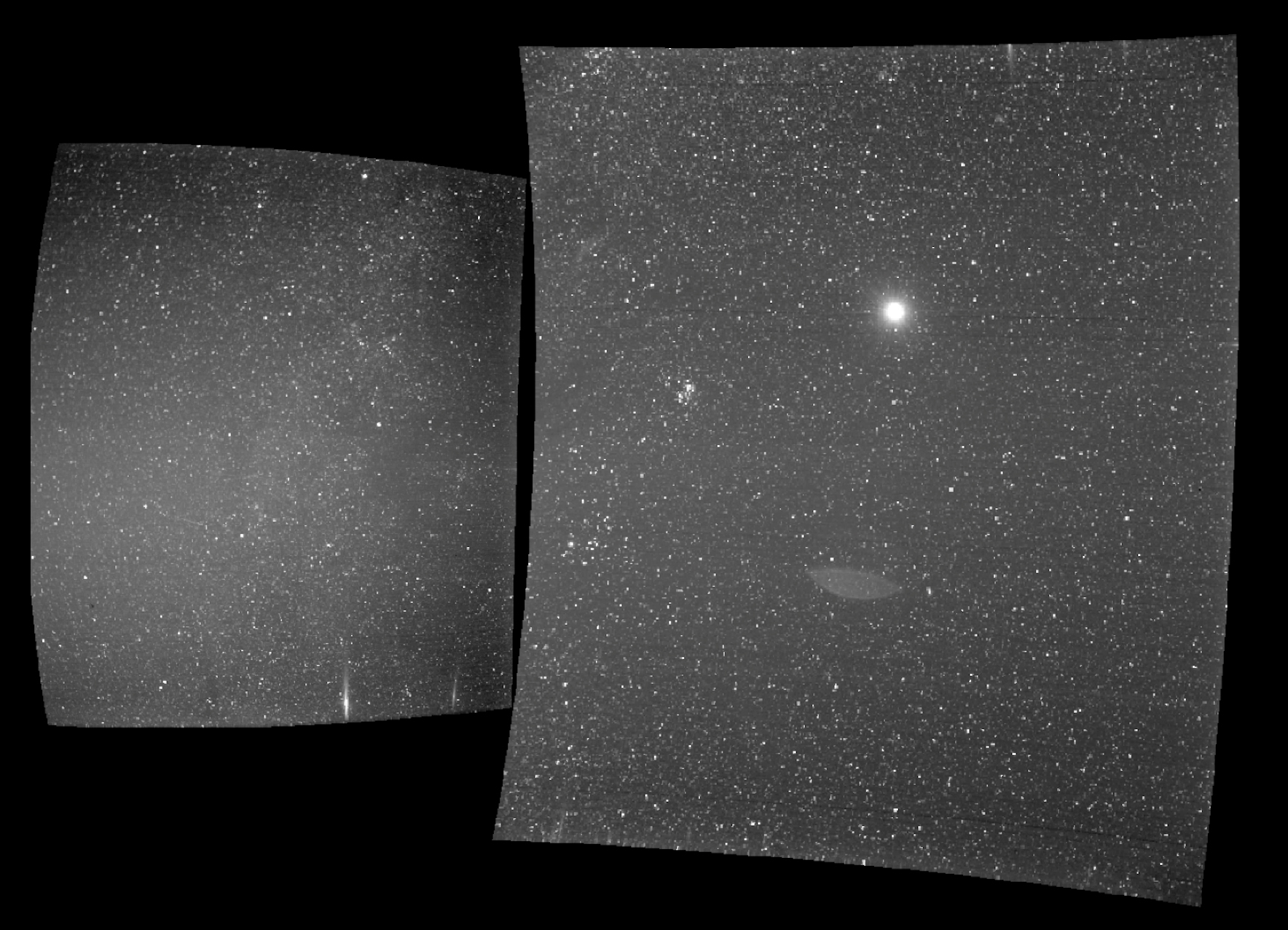 A Terra é a esfera brilhante na foto da direita (Foto: NASA/Naval Research Laboratory/Parker Solar Probe)