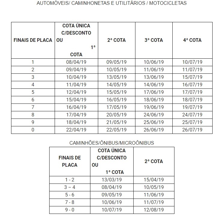 Calendário de vencimentos (Foto: Divulgação/ Sefaz)