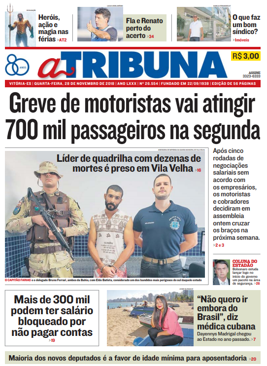 Capa Jornal A tribuna 28/11/2018 (Foto: )