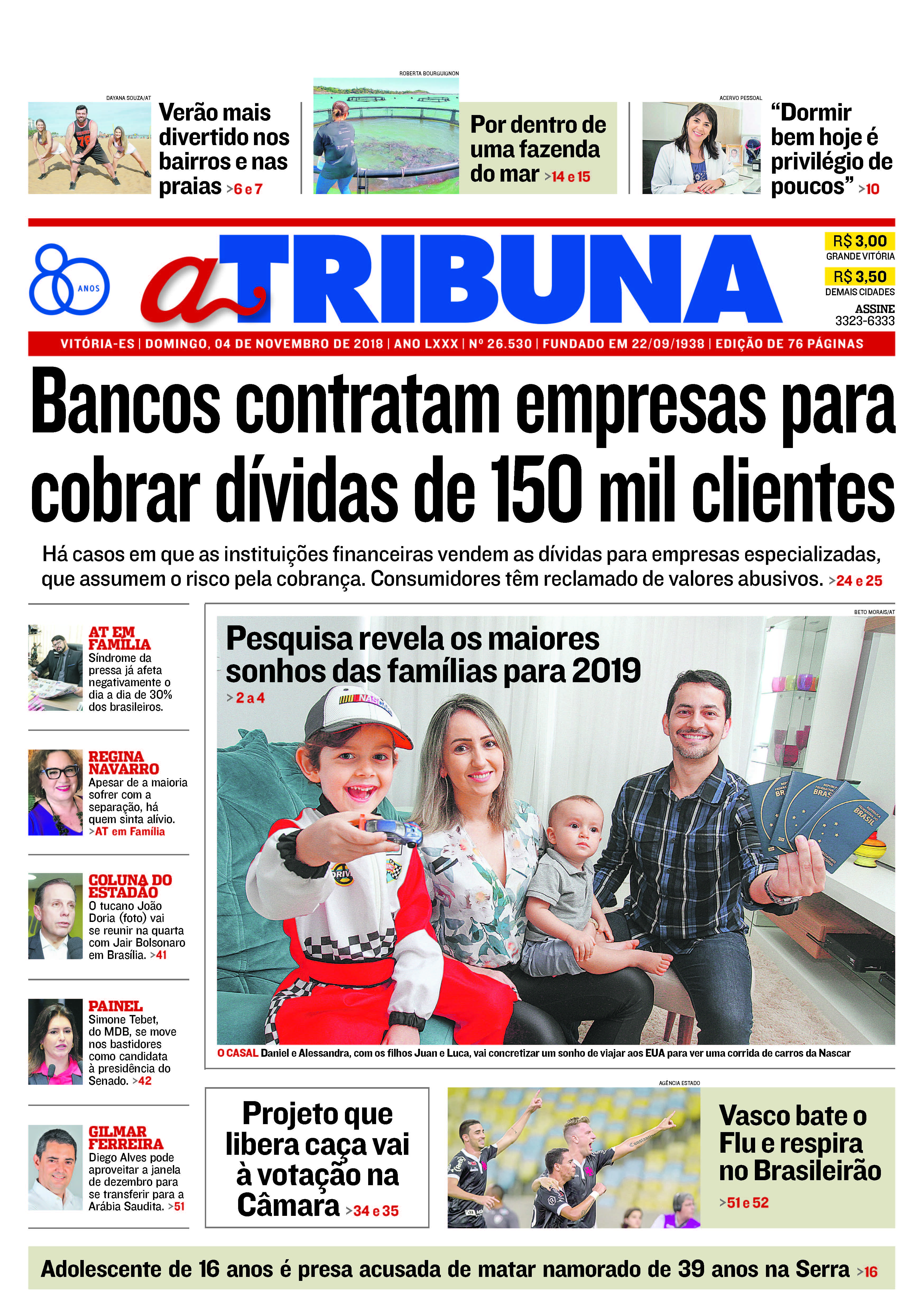 Capa do jornal A Tribuna 4.11.18 (Foto: )