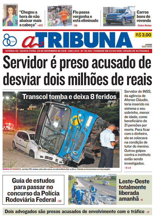 Capa do jornal do dia 29/11/2018 (Foto: )