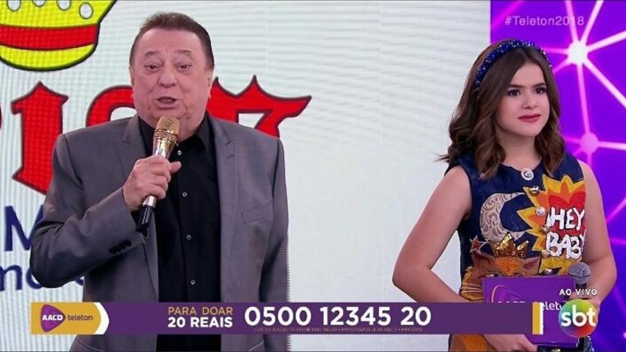 Os apresentadores Raul Gil e Maísa Silva no Teleton 2018 (Foto: Reprodução/SBT)
