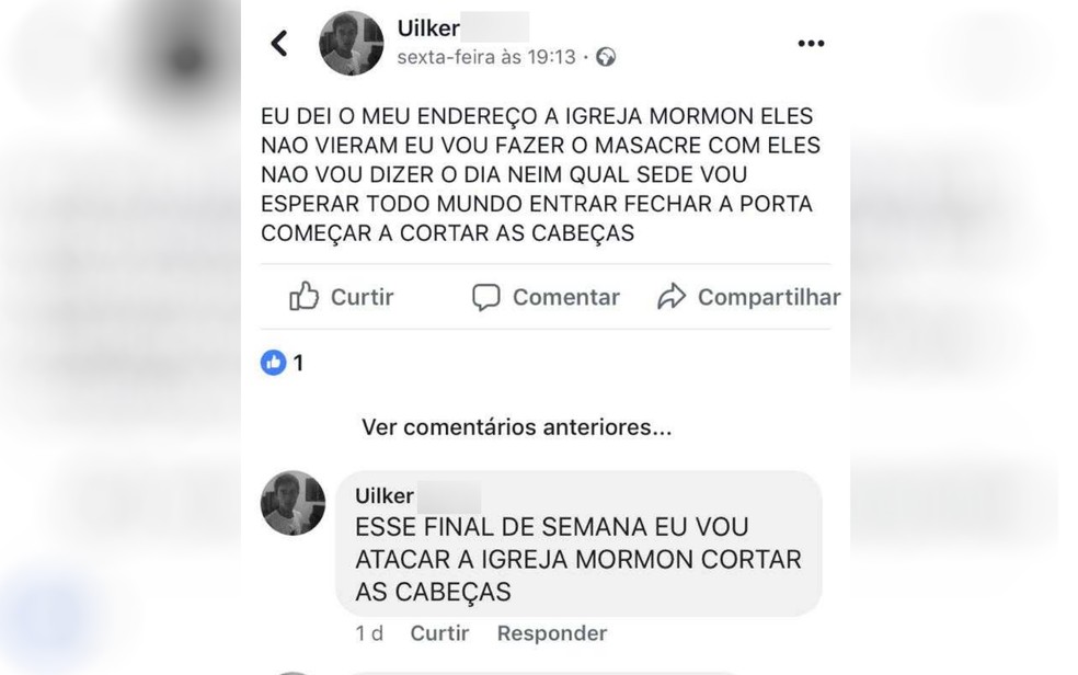 Suspeito de esfaquear fiéis em igreja postou em rede social que faria massacre, em Aparecida de Goiânia (Foto: Polícia Civil/Divulgação)
