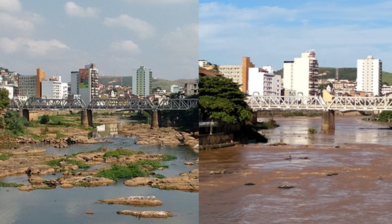 Diferença entre o volume de água do rio Itapemirim (Foto: Alessandro de Paula)