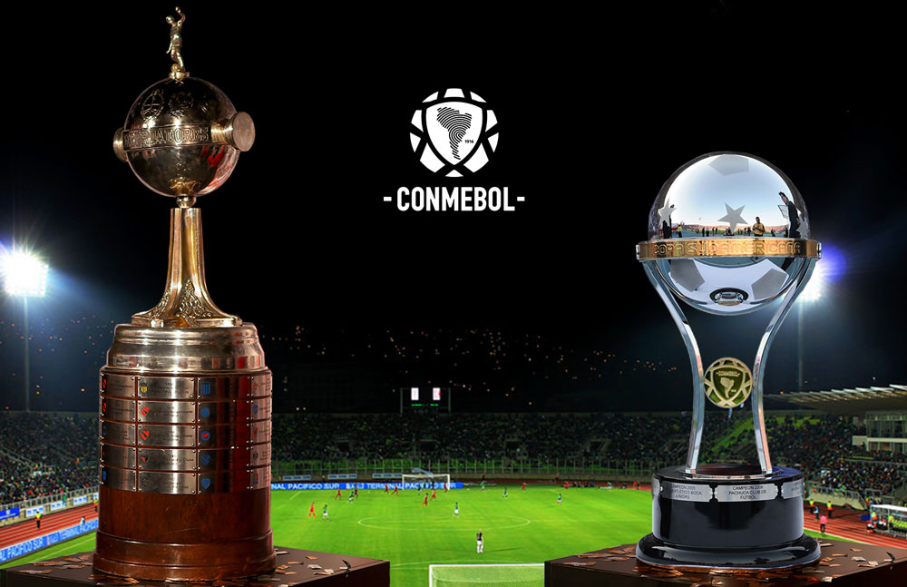 Troféus da Libertadores e da Sul-Americana (Foto: Assessoria / Conmebol)