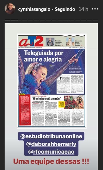 Repost da irmã e empresária de Ivete (Foto: Reprodução/Instagram/@cynthiasangalo)