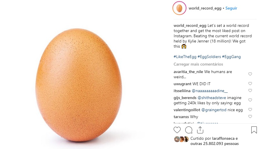 Foto de ovo é a mais curtida no Instagram (Foto: Reprodução/Instagram @world_record_egg)