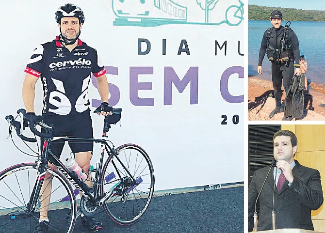 Damasceno, que hoje pratica ciclismo, crossfit, musculação e mergulho, e antes (destaque), na Assembleia (Foto: Acervo pessoal)