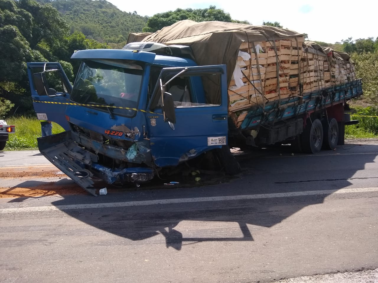 Caminhão teria sido atingido por carro que invadiu a contramão (Foto: Roberta Bourguignon)