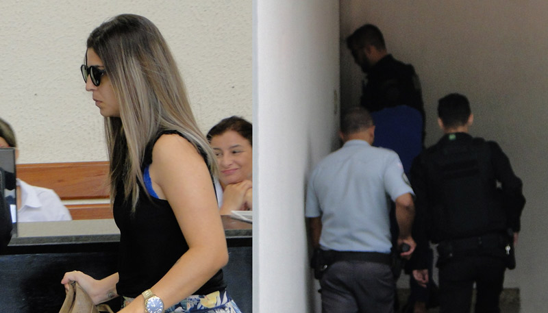 Juliana Sales entrou pela porta da frente do Fórum, enquanto Georgeval entrou pelos fundos, sob protesto (Foto: Wilton Júnior / AT - 19/02/2019)