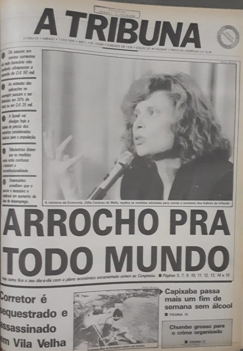 Capa do Jornal A Tribuna de 1990 trazia em destaque o