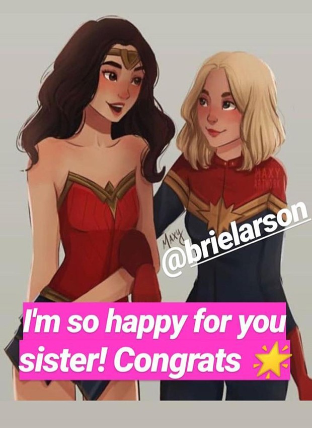 (Foto: Post de atriz Gal Gadot, a Mulher Maravilha, parabenizando Brie Larson, a Capitã Marvel/Arquivo Pessoal)