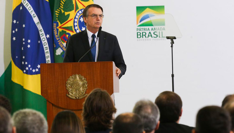 O presidente Jair Bolsonaro participa da cerimônia sobre os 100 dias de governo (Foto: Antonio Cruz/ Agência Brasil )